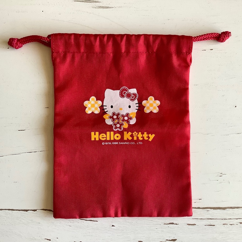 Vintage 1996 Sanrio Hello Kitty mini red nylon storage bag w/ drawstring